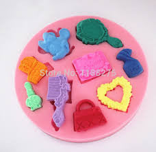 Silicone mould girly comb mirror handbag