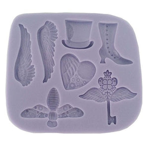 Silicone fondant mould Steampunk Heart, wings, top hat, shoe. size of mould 10x8.5cm