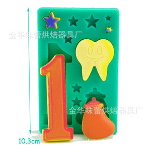 S725 Tooth and number one silicone mould, for fondant, size of mould 10x6cm
