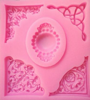 Silicone fondant mould. Frames and brooch