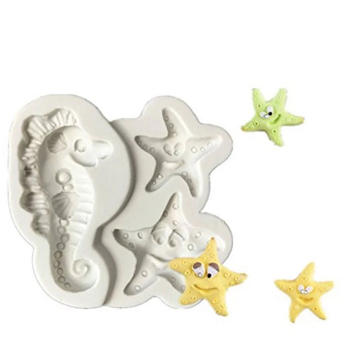Seahorse and starfish under the sea silicone mould, seahorse 6.4x3.1cm