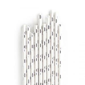 Paper straws 24 piece, silver dots